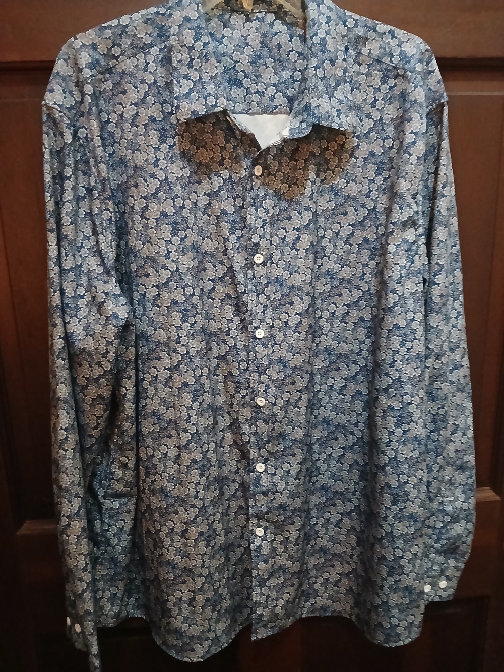 Men's Coofandy Blue Floral Button-Up Shirt XXL Silk Feel, Lightweight